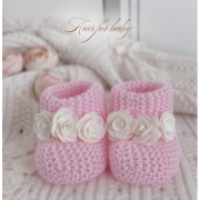Sweterkowe buciki skarpetki Blossoms (różowe +jasny beż)