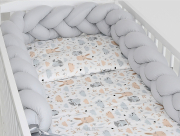 3 el.Pościel do łóżeczka 120x90 "Nature&Flowers" (sowa i zajączek +popielaty warkocz)