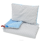Pościel do wózka / kołyski MINKY (niebieski +czarne kropki)