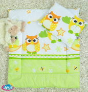 2 el.pościel do wózka (poduszka+kołderka) zielone sowy