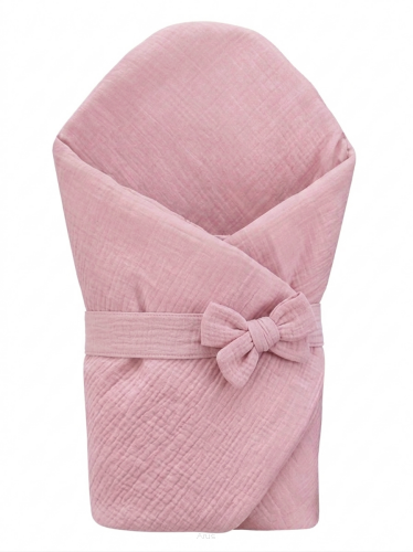 Rożek becik muślinowy, otulacz, kołderka, mata z wypełnieniem 4w1 (róż puder)