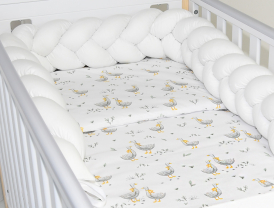 5 el.Pościel do łóżeczka 120x90 "Nature&Flowers" (gąski białe +biały warkocz)