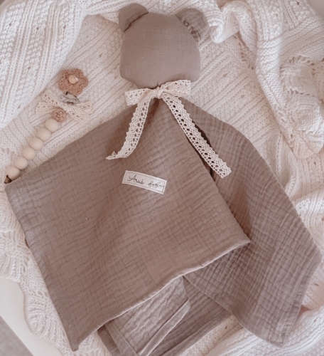Muślinowa przytulanka Teddy Caramel + OPCJA haftu imienia