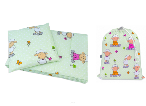 Pościel do przedszkola żłobka 100x135 z wypełnieniem + Worek-4el (zielone baranki)