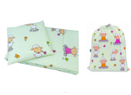 Pościel do przedszkola żłobka 100x135 z wypełnieniem + Worek-4el (zielone baranki)