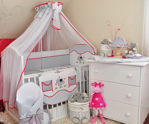 5 el.Pościel do łóżeczka 120x90 z moskitierą 