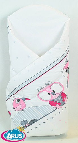 Rożek becik usztywniony zapinany na rzep (rozowe sowy NOWE1)