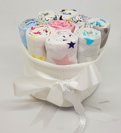 Tort z pieluch pieluszek tetrowych 10szt (kolorowe+biała kokardka)