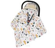 Otulacz śpiworek 90x90 z kapturkiem do fotelika velvet/bawełna (beżowy +niedźwiadki)