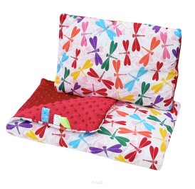 Pościel do wózka / kołyski MINKY (czerwony +ważki)