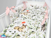 2 el.Pościel do łóżeczka 120x90 dwustronna "KOKARDKA" (sarenka zielona+pudrowy róż)