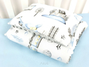 Pościel do wózka / kołyski MINKY (niebieski + niebieska ciuchcia)