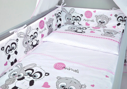 ARUŚ 2 el. pościel do łóżeczka 120*90 (1-pandy bialo rozowe)