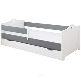 Łóżko dziecięce z szufladą z barierką 160X80 LUNA biało/szara