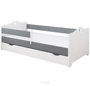 Łóżko dziecięce z szufladą z barierką 160X80 LUNA biało/szara