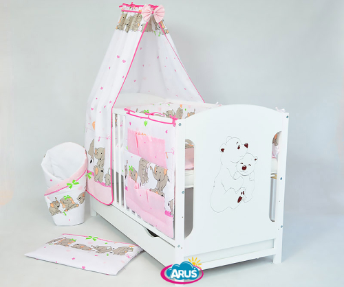 ARUŚ 4 el. pościel do łóżeczka 120*90 (14-zielone misie dmuchawce)