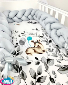 3 el.Pościel do łóżeczka 120x90 "Nature&Flowers" (sarenka popielata+ popielaty warkocz)