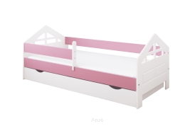 Łóżko dziecięce z szufladą z barierką 160X80 BONNIE biało różowy
