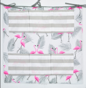 Przybornik na łóżeczko "KOKARDKA" (flamingi +popiel paski)