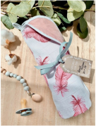 Koc muślinowy dwustronny 100x75 (piórka różowe +pudrowy róż)