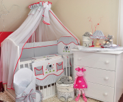 8 el.Pościel do łóżeczka 120x90 z moskitierą "PASKI" (słonik)