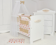 6 el.Pościel do łóżeczka 120x90 dwustronna "KOKARDKA" (dzika róża +beż)