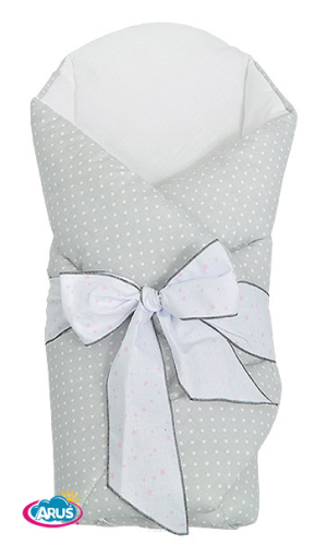 Rożek becik usztywniony wiązany SWEET (białe kropki na popielu+gwiazdki różowe)