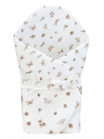 Rożek becik muślinowy, otulacz, kołderka, mata z wypełnieniem 4w1 (soft beige garden)