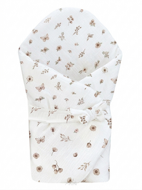 Rożek becik muślinowy, otulacz, kołderka, mata z wypełnieniem 4w1 (soft beige garden)