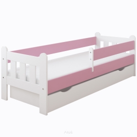 Łóżko dziecięce z szufladą z barierką 160X80 LEO biało różowy