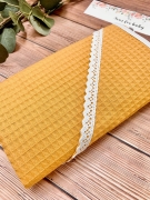 Okrycie kąpielowe wafelek bawełniane 100x100 BOHO mustard koronka