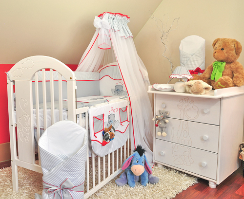 11 el.Pościel do łóżeczka 120x90 z moskitierą 