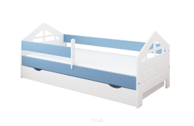 Łóżko dziecięce z szufladą z barierką 160X80 BONNIE biało niebieski