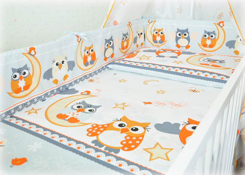ARUŚ 7 el. pościel do łóżeczka 120*90 (114-popielate sowy)