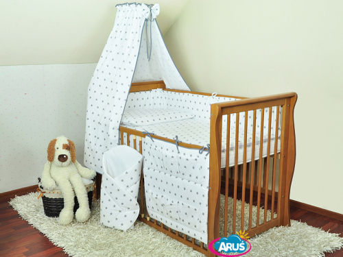 ARUŚ 6 el. pościel bawełniana 120*90 (19-popiel gwiazdki na bialym tle)