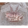Spódnica/bloomersy bawełniana na szelkach , falbanki, koronki (róż pudrowy) wafelek - 2