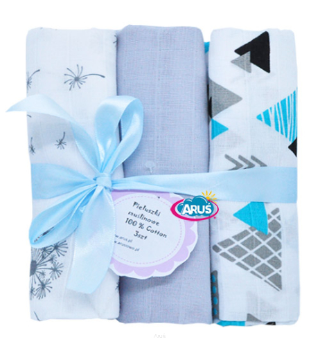 Pieluszki pieluchy muślinowe 3 sztuki (zestaw I)