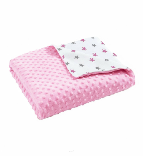 Koc kocyk pled pledzik MINKY 75x100 (różowy +gwiazdki popiel/róż)