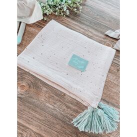 Koc kocyk muślinowy Eco Dots 100x75 (peach +popiel chwosty)