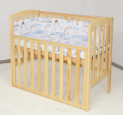 8 el. Łóżeczko opuszczany bok TOBIASZ 100x50 kolor naturalny + materac + posciel