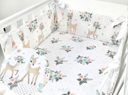 2 el.Pościel do łóżeczka 120x90 dwustronna "KOKARDKA" (sarenka biała +popiel kropki)