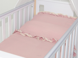 ARUŚ 2 el. poszewki/pościel z falbanką wafelek do łóżeczka (róż pudrowy)