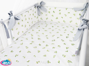 7 el.Pościel do łóżeczka 120x90 dwustronna "KOKARDKA" (zielone gałązki +popiel gładki)