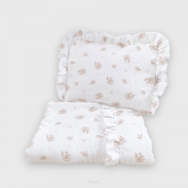 Pościel z wypełnieniem do wózka / kołyski / kosza mojżesza muślinowa z falbanką (cinnamon roses)