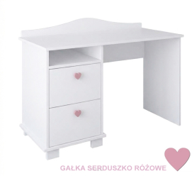 Biurko dla dziecka, biurko dziecięce CLASSIC (białe +gałki serca różowe)