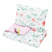 Pościel do wózka / kołyski MINKY (różowy +eucaliptus)