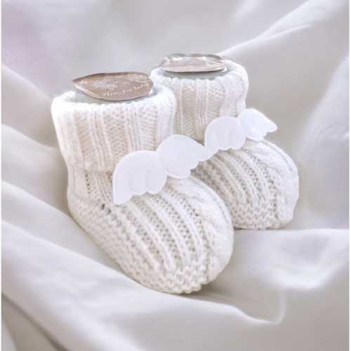 SWETERKOWE SKARPETKI/ BUCIKI O WARKOCZOWYM SPLOCIE ŚMIETANKOWE aniołki
