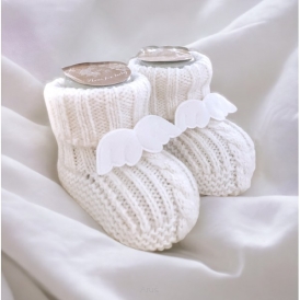 SWETERKOWE SKARPETKI/ BUCIKI O WARKOCZOWYM SPLOCIE ŚMIETANKOWE aniołki